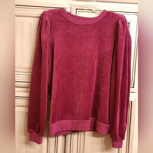 1. STATE Cuffed‎ Long Bishop Sleeve Crew Neck Velour Top - Burgundy Large Size L
